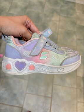 Skechers Kids Pastel Glitter Heart Light-Up Sneakers - Pink, Purple, Green
